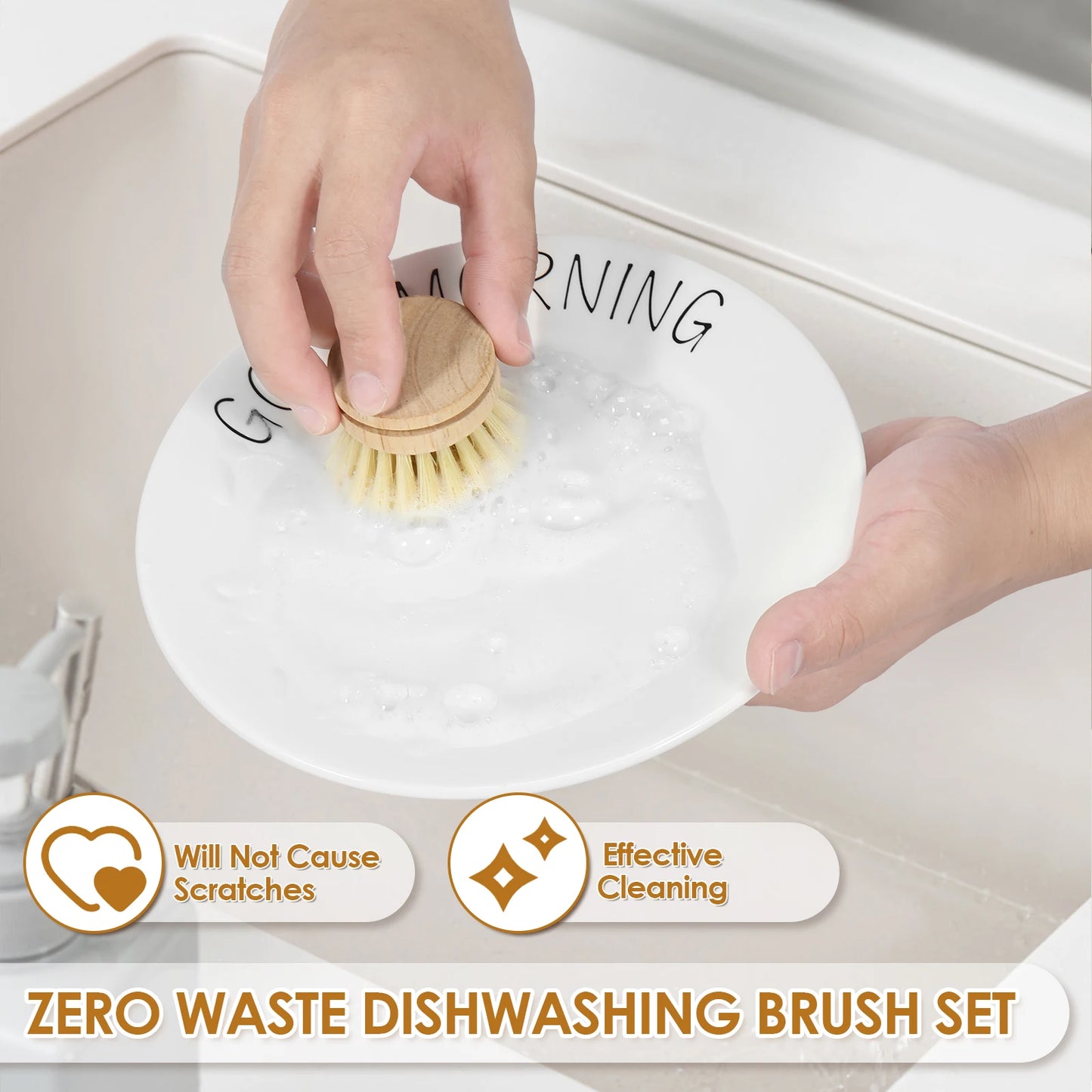 🌿 Naturlig oppvaskbørstesett i tre og sisal – 5 deler