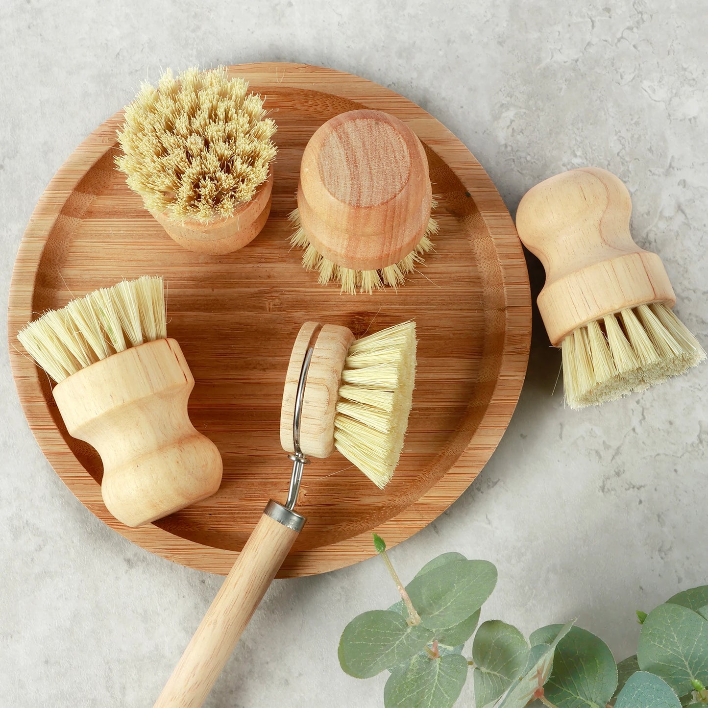 🌿 Naturlig oppvaskbørstesett i tre og sisal – 5 deler