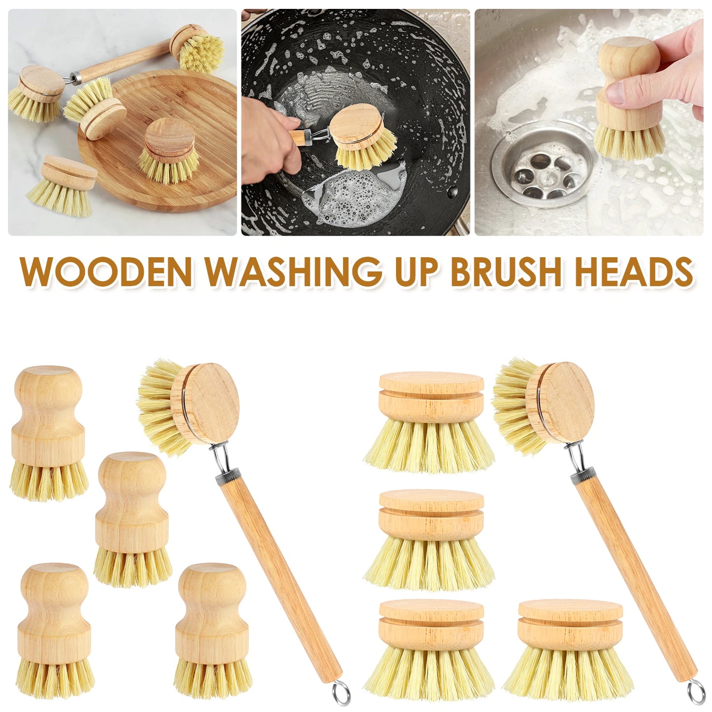 🌿 Naturlig oppvaskbørstesett i tre og sisal – 5 deler